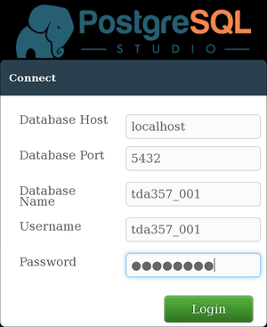 PostgreSQL Studio login window