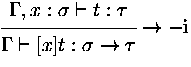 $\displaystyle
\rux {\Gamma,x:\sigma \vdash t:\tau}
 {\Gamma\vdash [x]t : \sigma \rightarrow \tau}
 {\rightarrow-i}
$