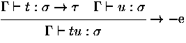 $\displaystyle
\rux {\Gamma\vdash t:\sigma\rightarrow\tau \quad \Gamma\vdash u:\sigma}
 {\Gamma\vdash t u : \sigma}
 {\rightarrow-e}
$