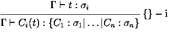 $\displaystyle
\rux {\Gamma\vdash t:\sigma_i} 
 {\Gamma\vdash C_i(t) : \{ C_1 : \sigma_1 \vert \dots \vert C_n : \sigma_n \}} 
 {\{\}-i}
$